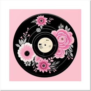 Pink Flower Vinyl Record Posters and Art
